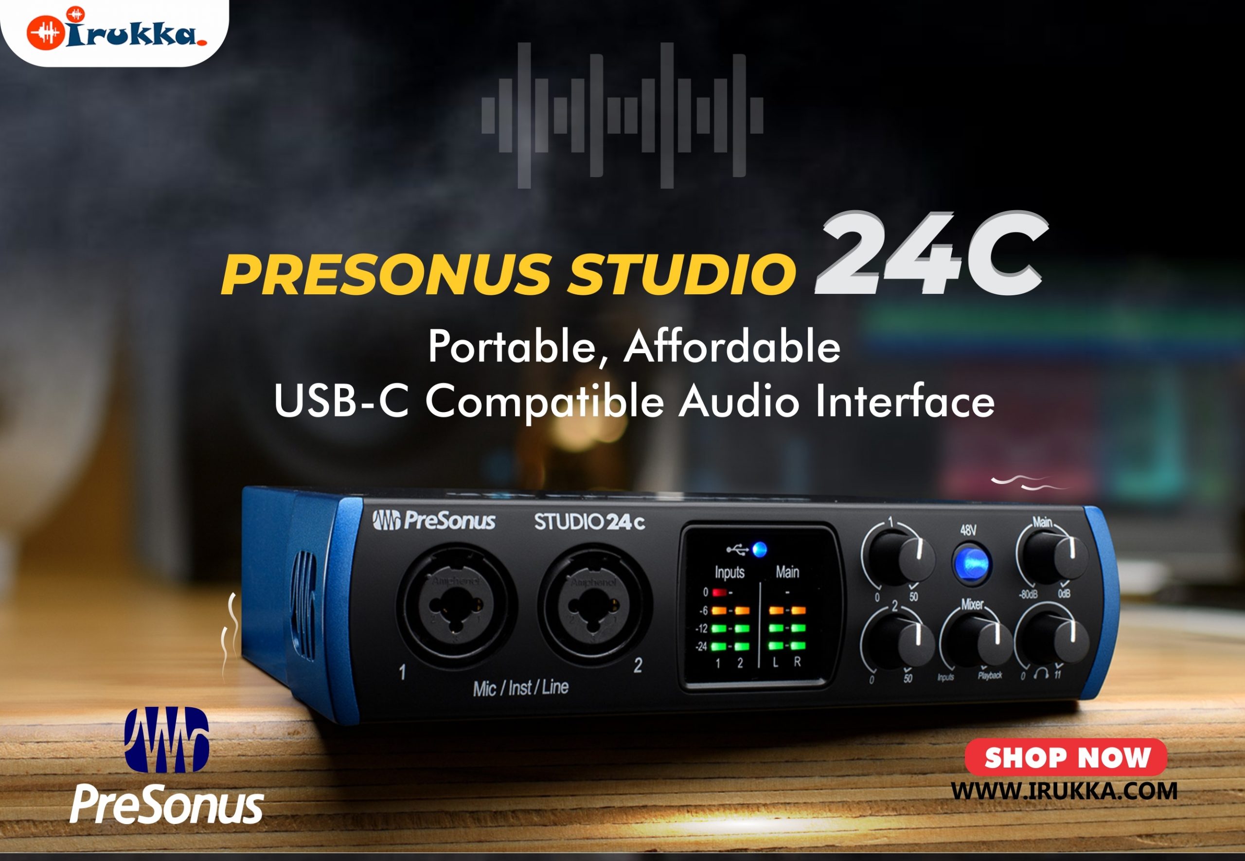 PreSonus 24C Portable, Affordable, USB-C Compatible Audio Interfacr